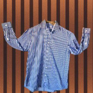 Bugatchi Blue Striped Button-Down Flip Cuff Dress Shirt